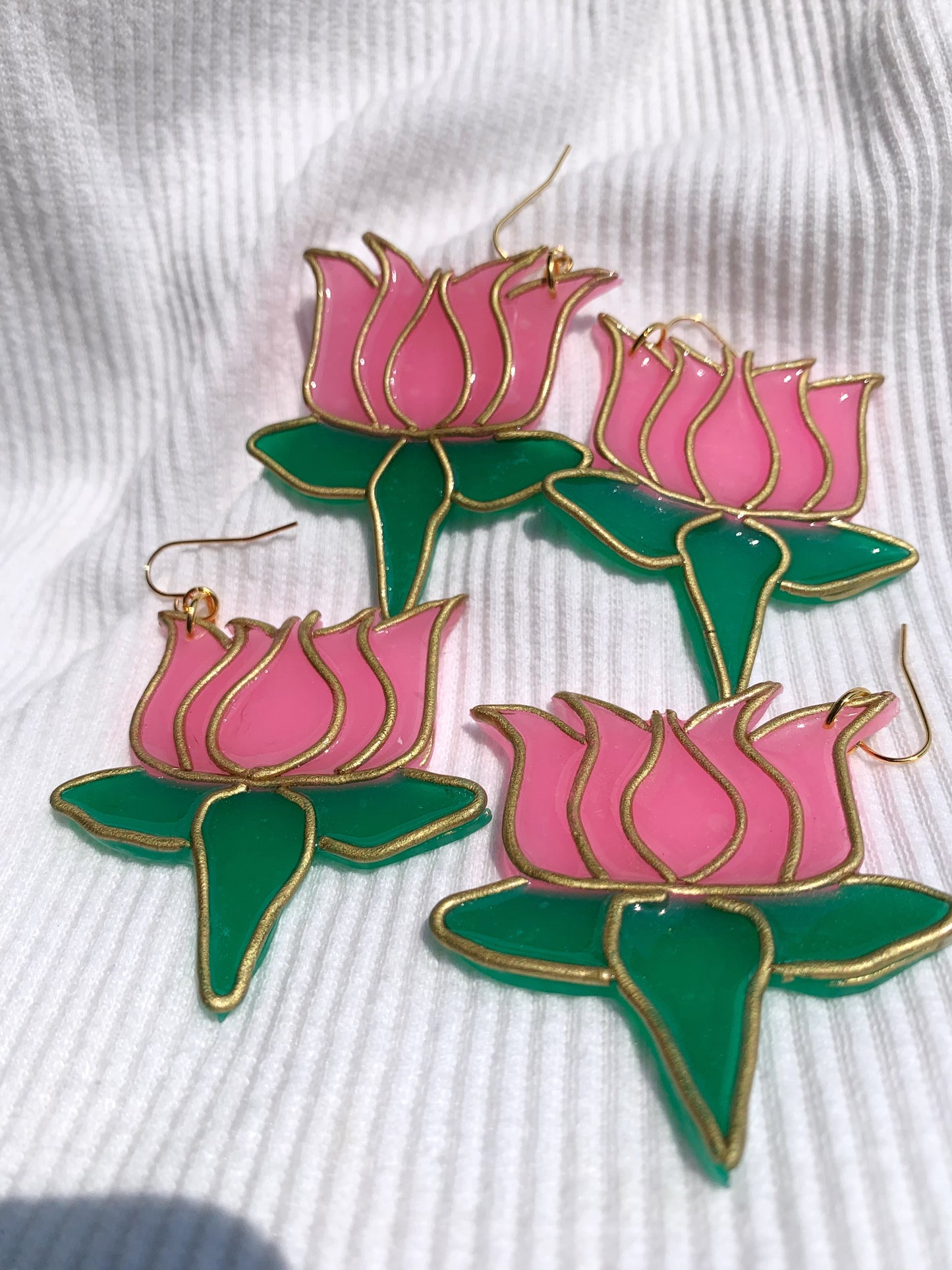 Stained Glass Lotus Flower Earrings