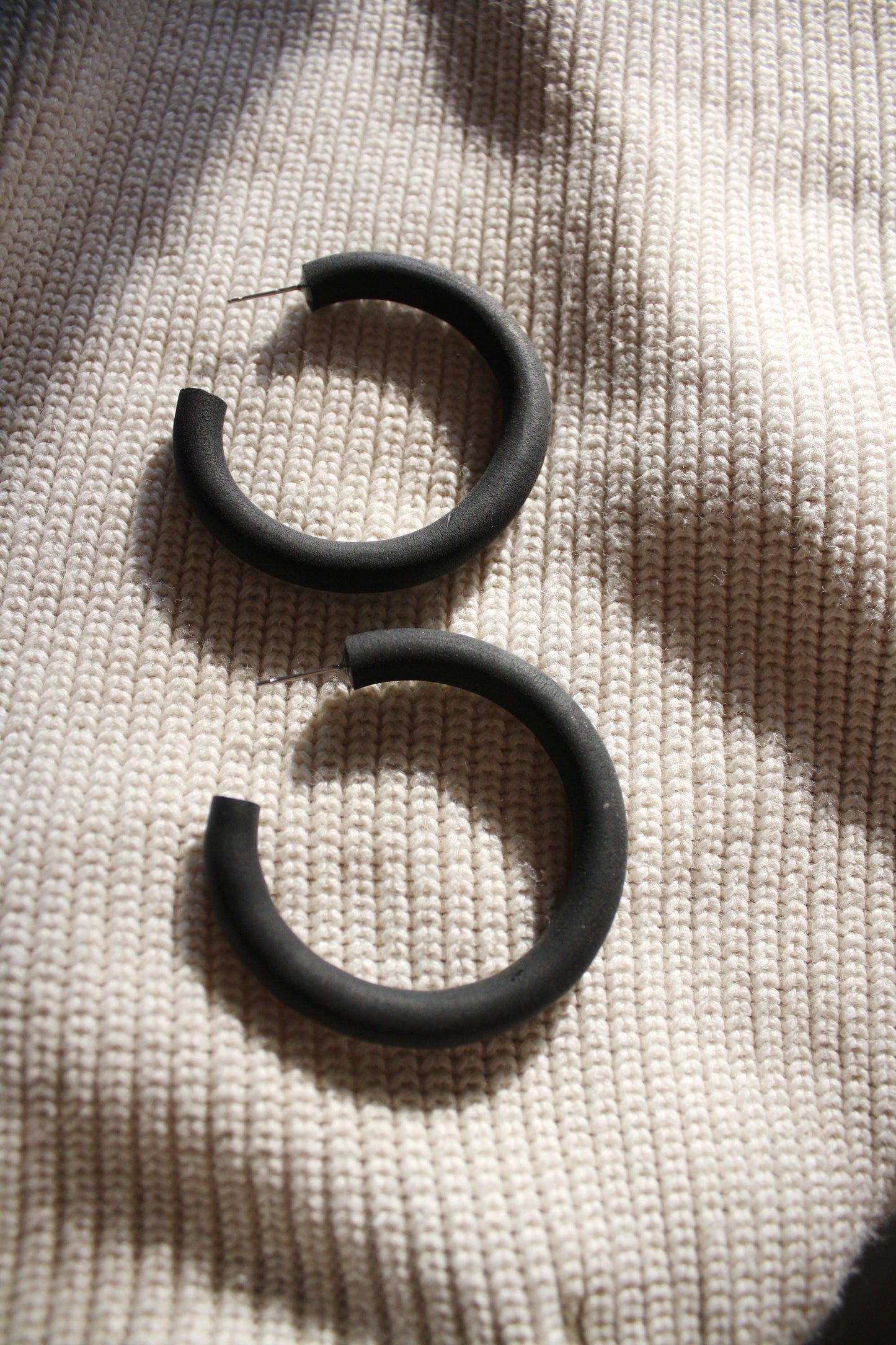 Black Clay Hoop Earrings