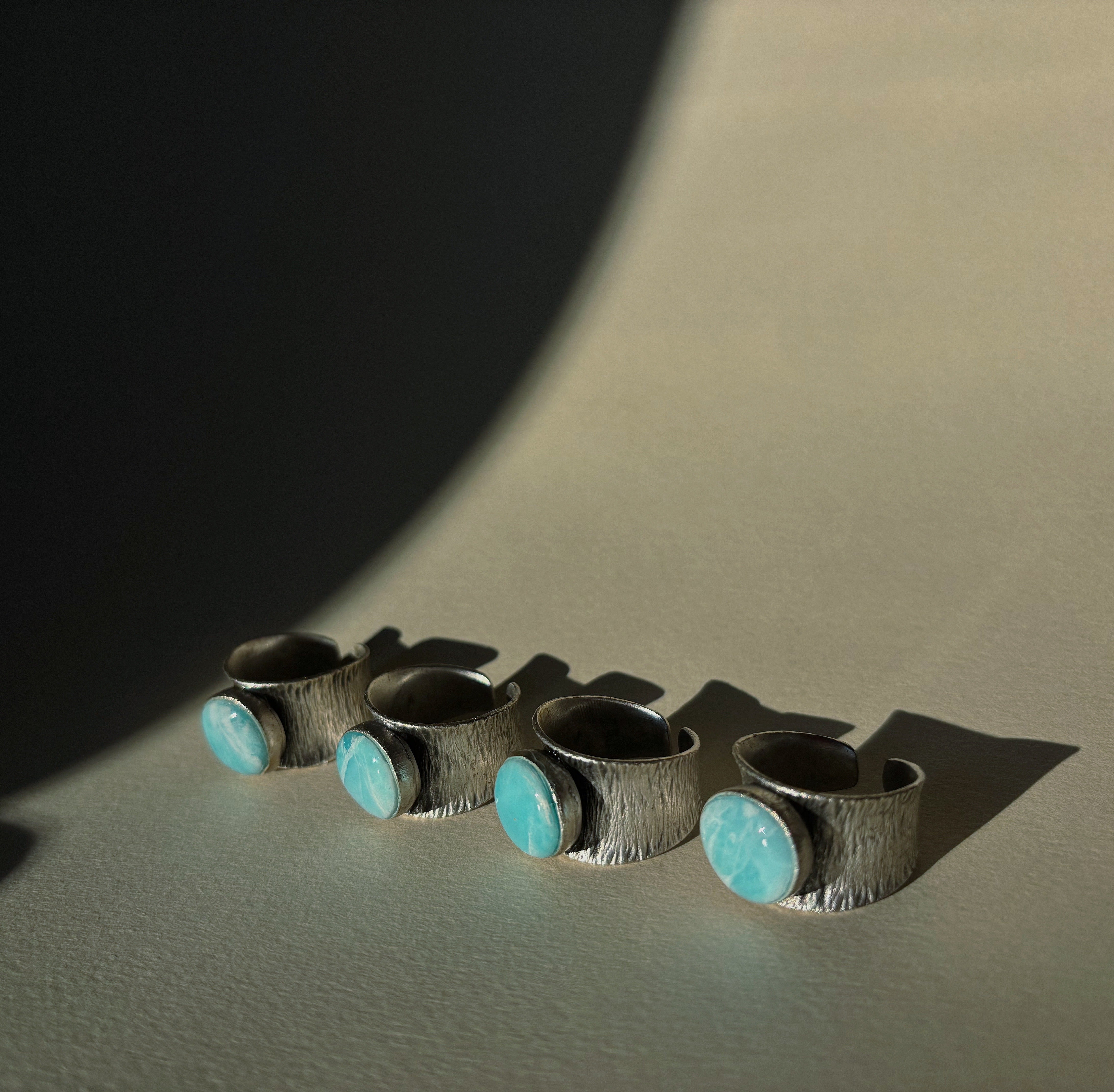 Wide Band Round Silver Larimar Ring