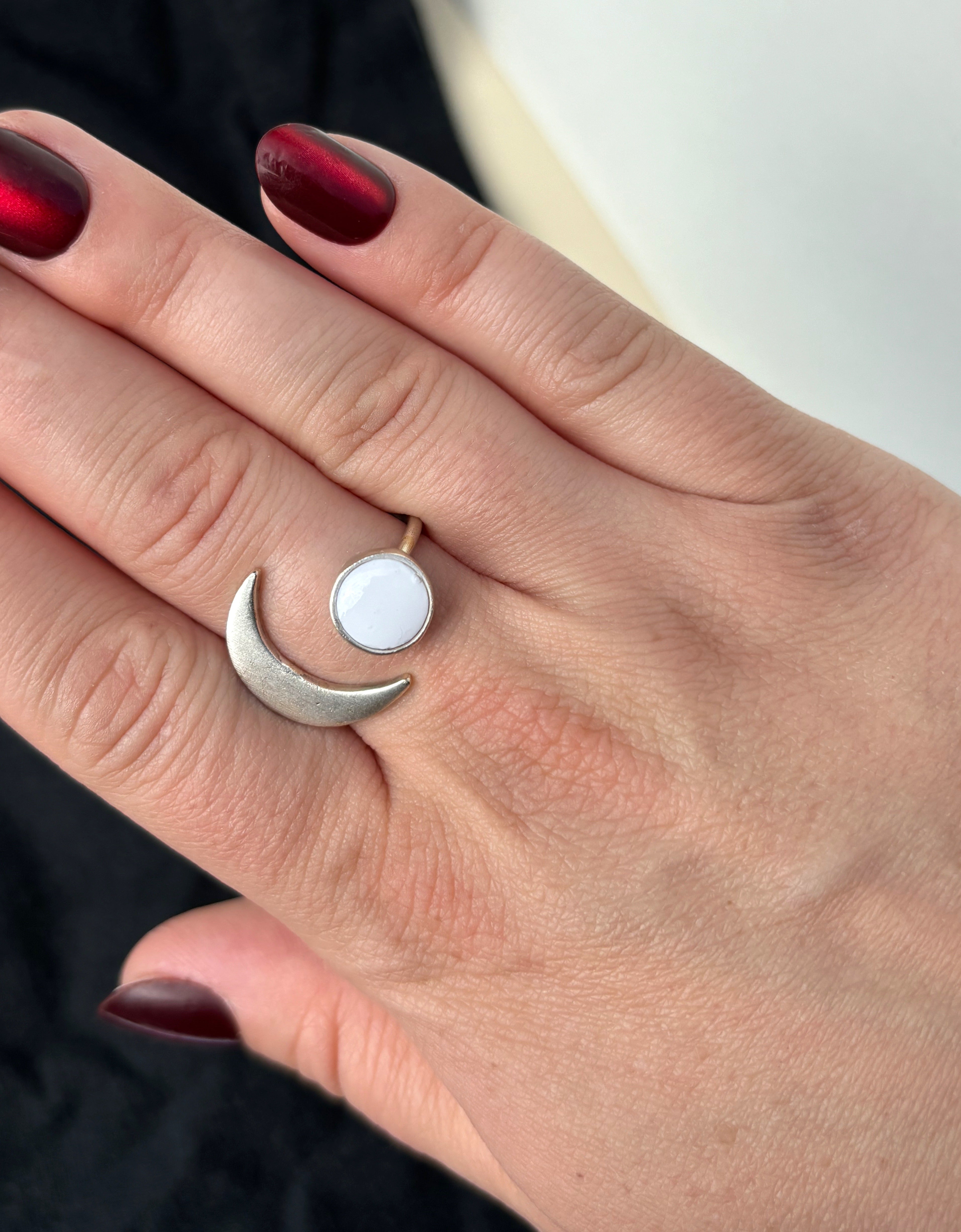 Silver Moon Ring: White