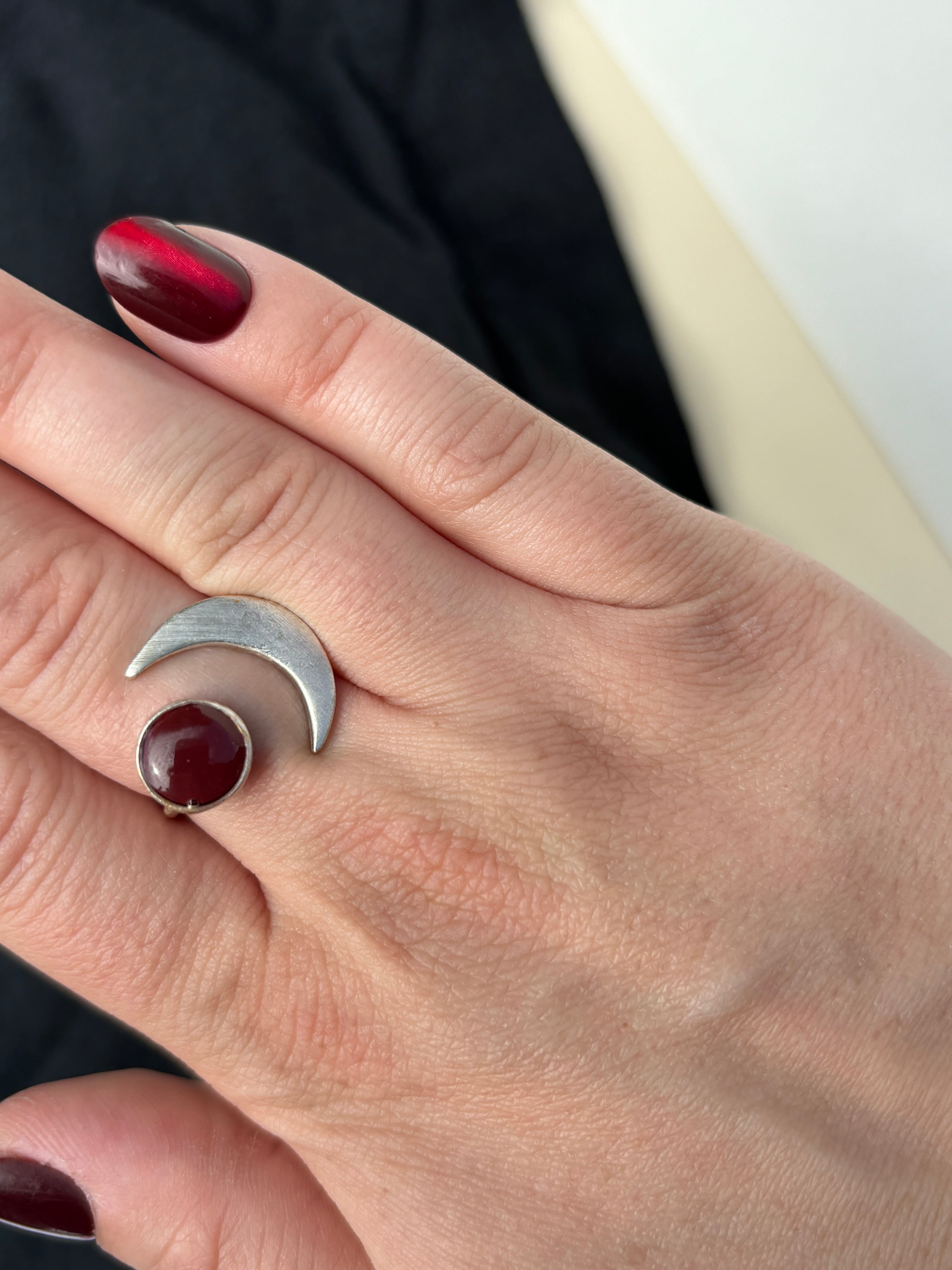 Silver Moon Ring: Ruby