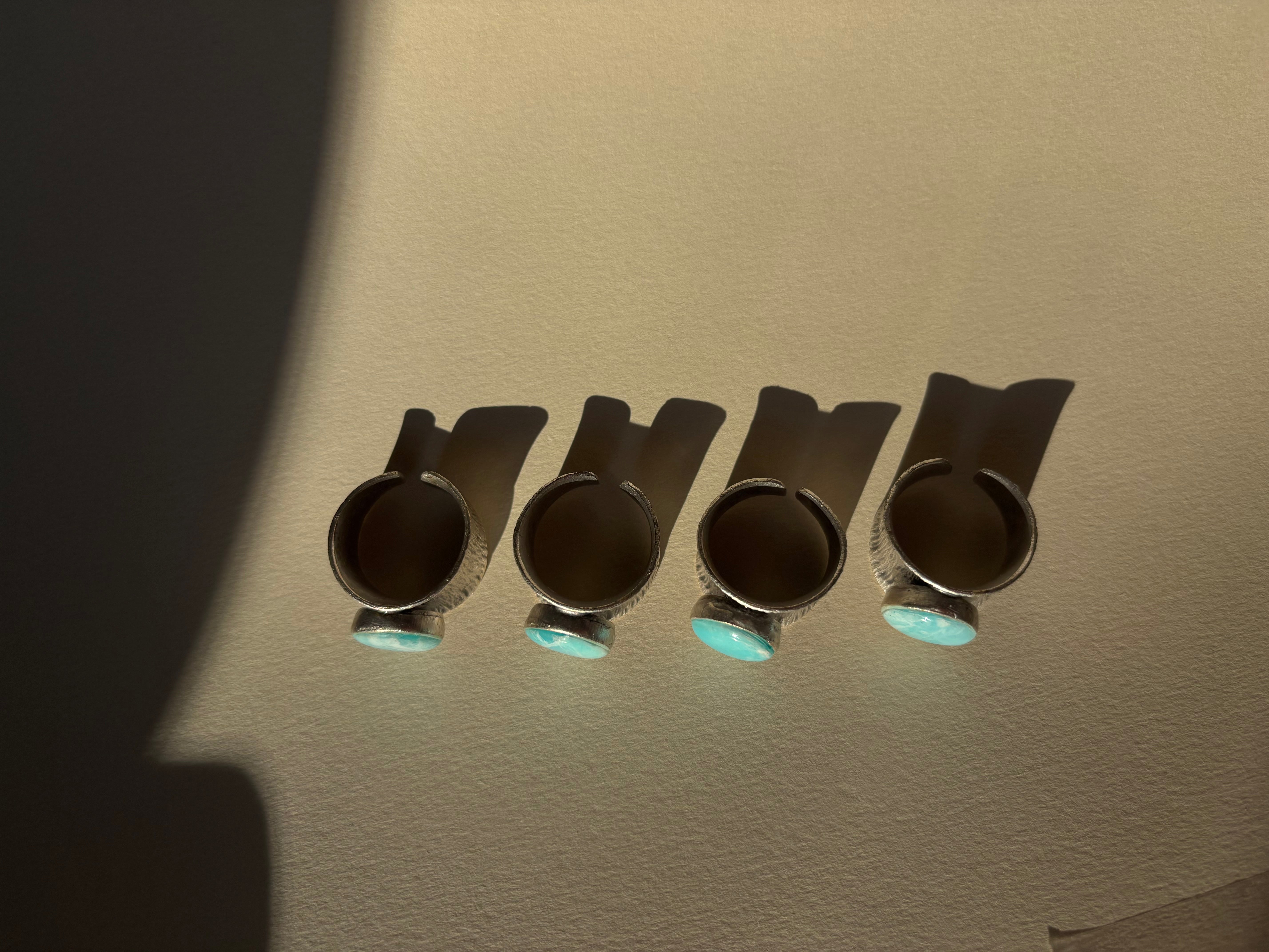 Wide Band Round Silver Larimar Ring