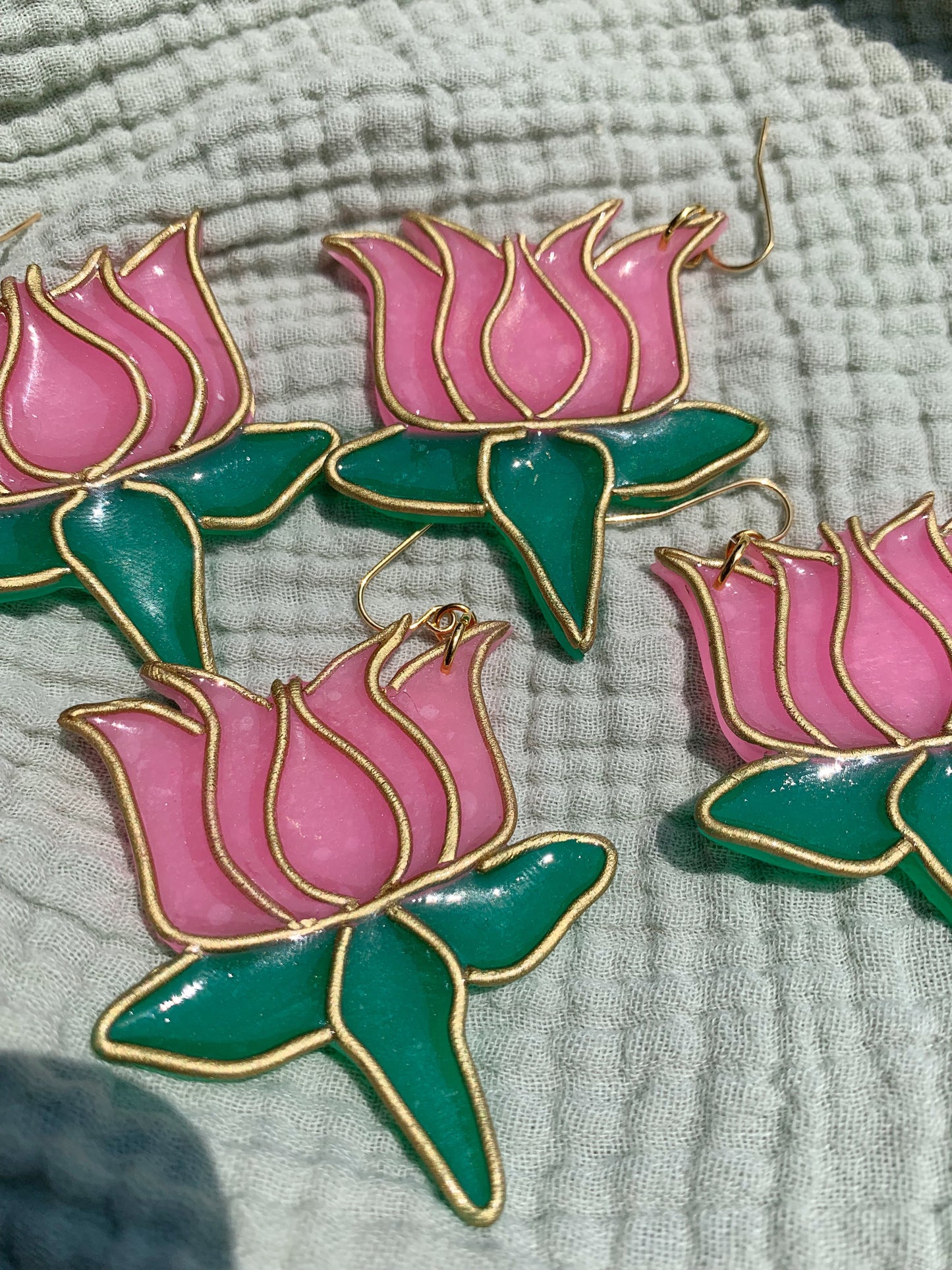 Stained Glass Lotus Flower Earrings