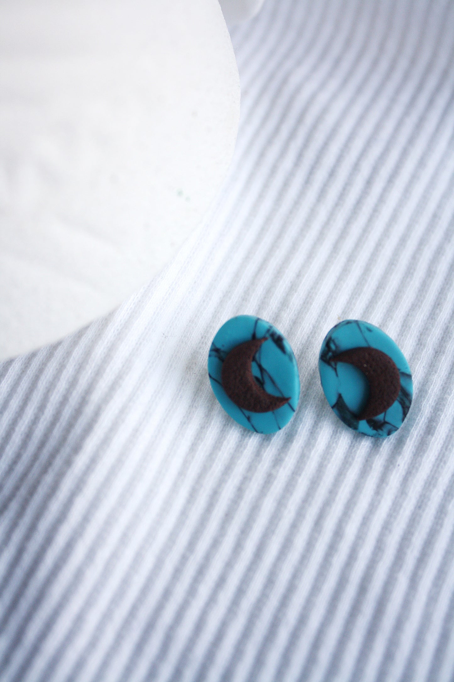 Turquoise Studs with Brown Leather Moon