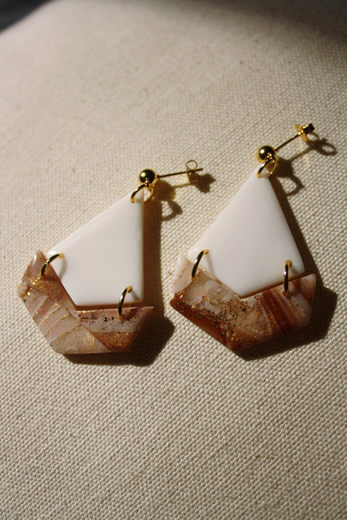 White & Cream Chevron Agate Earrings