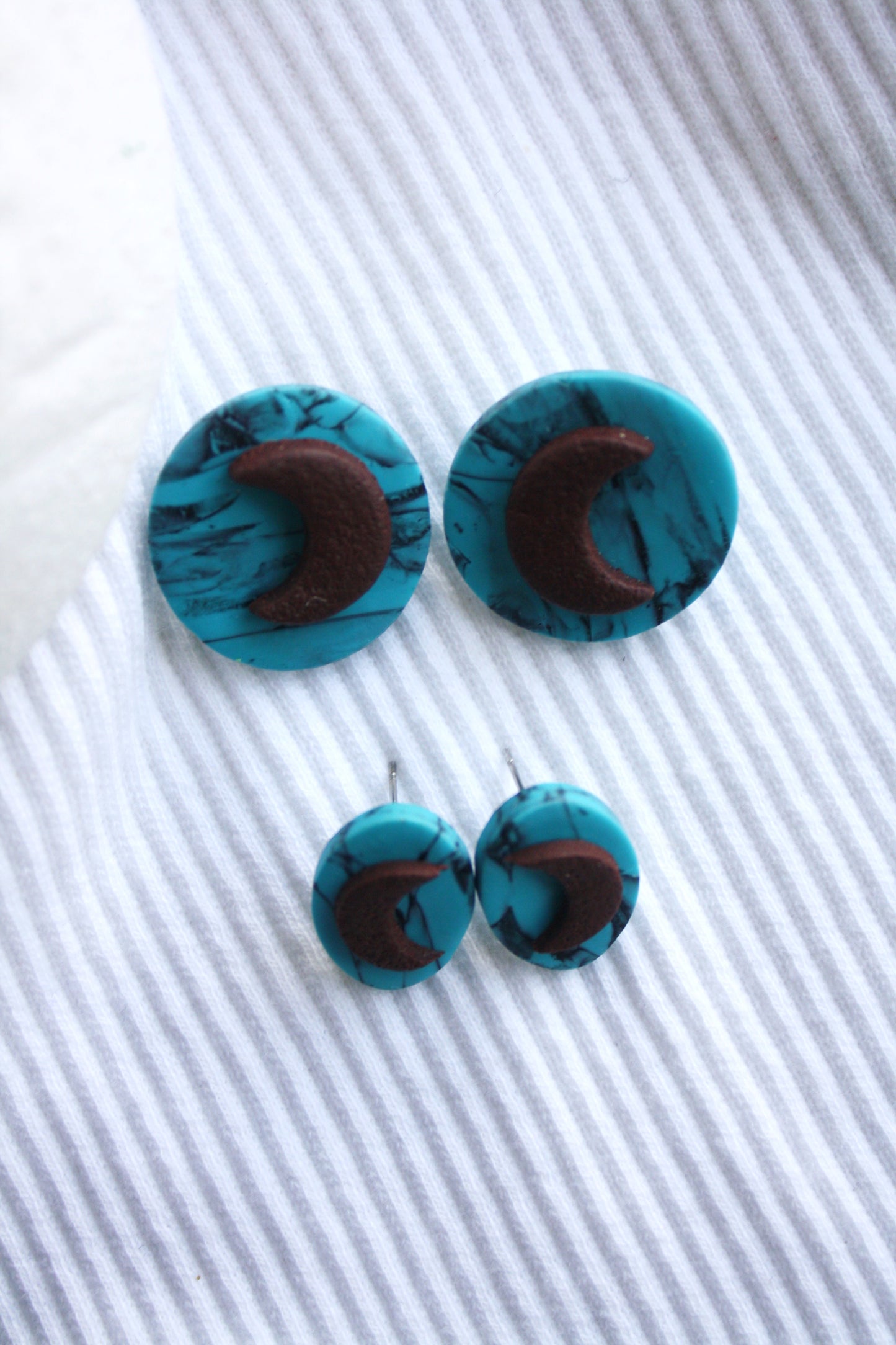 Turquoise Studs with Brown Leather Moon